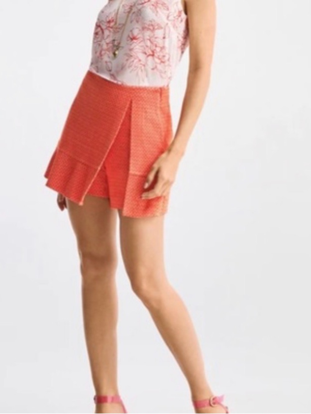 CAbi Vibrant Red and Orange Patterned Match Maker Skort